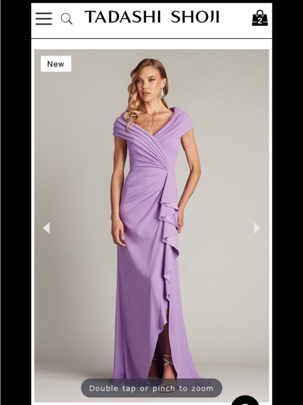 Tadashi Shoji Lilac Off-Shoulder Ruffle Maxi Gown